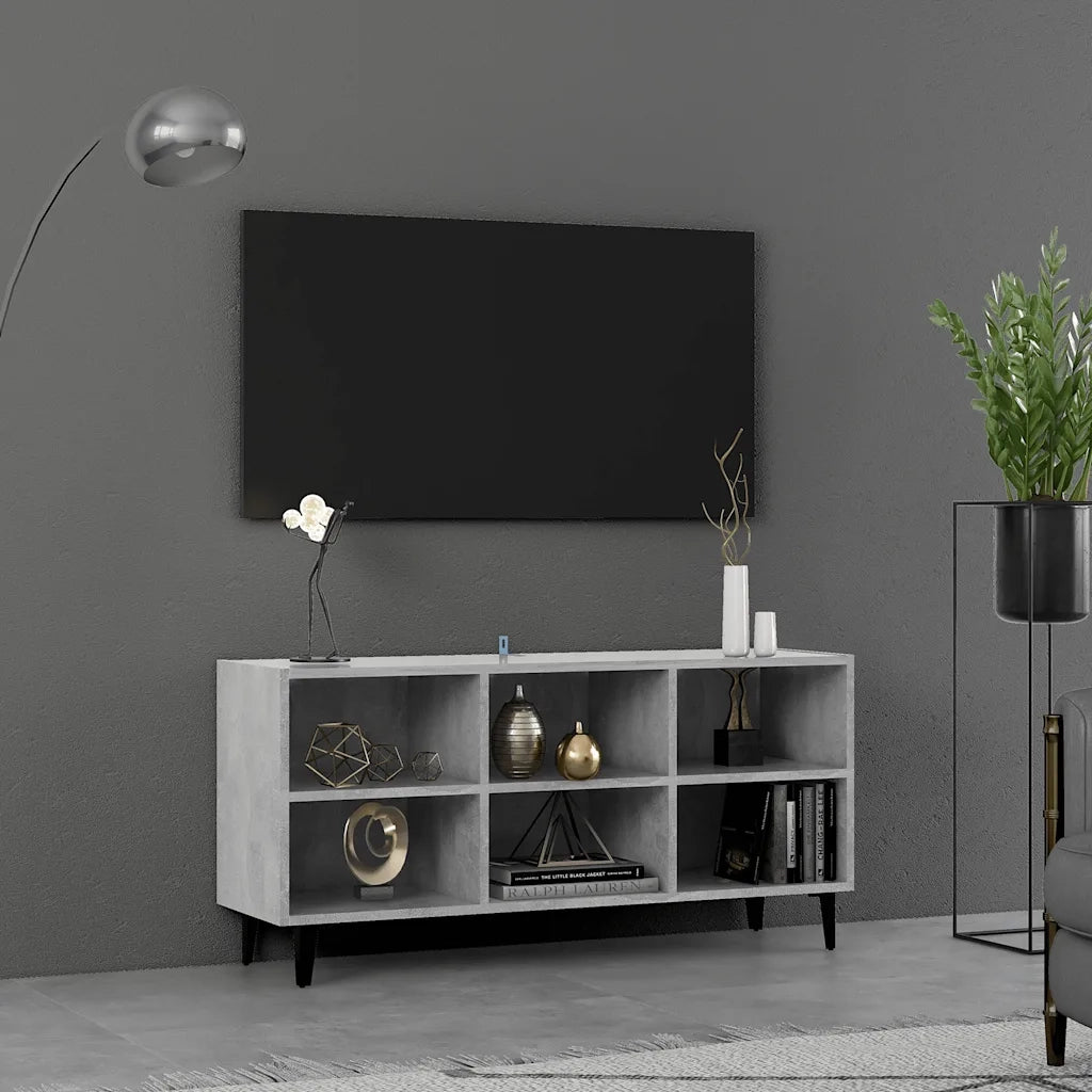 Mobile TV con Gambe in Metallo Grigio Cemento 103,5x30x50 cm cod mxl 5585
