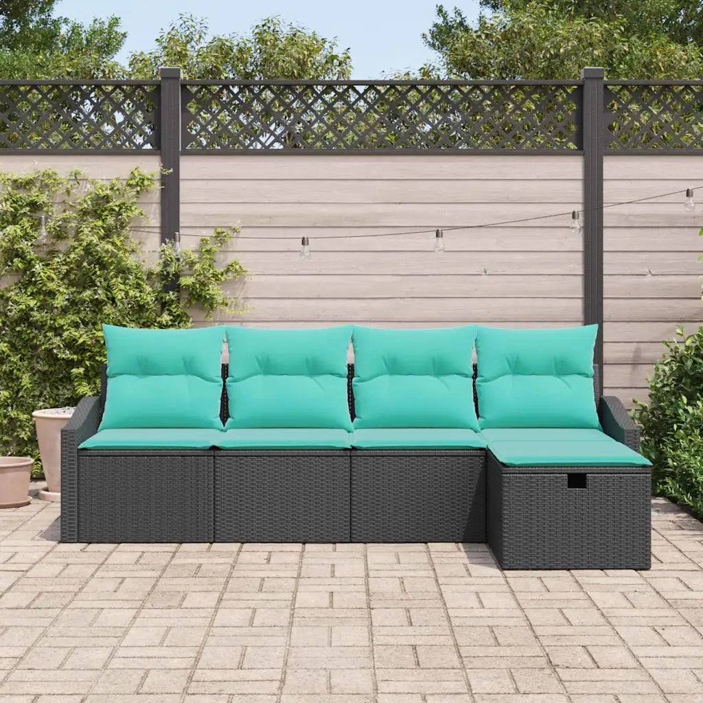 Set di divani con cuscino con archiviazione Nero polyrattan