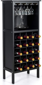 Porta Vino Legno, 5 Ripiani per 20 Bottiglie, Cantiniere con 4 Porta Calici, Mobiletto Portabottiglie per Collocazioni e Esposizioni di Vino, 42x25x96 cm, 3 Colori Disponibili