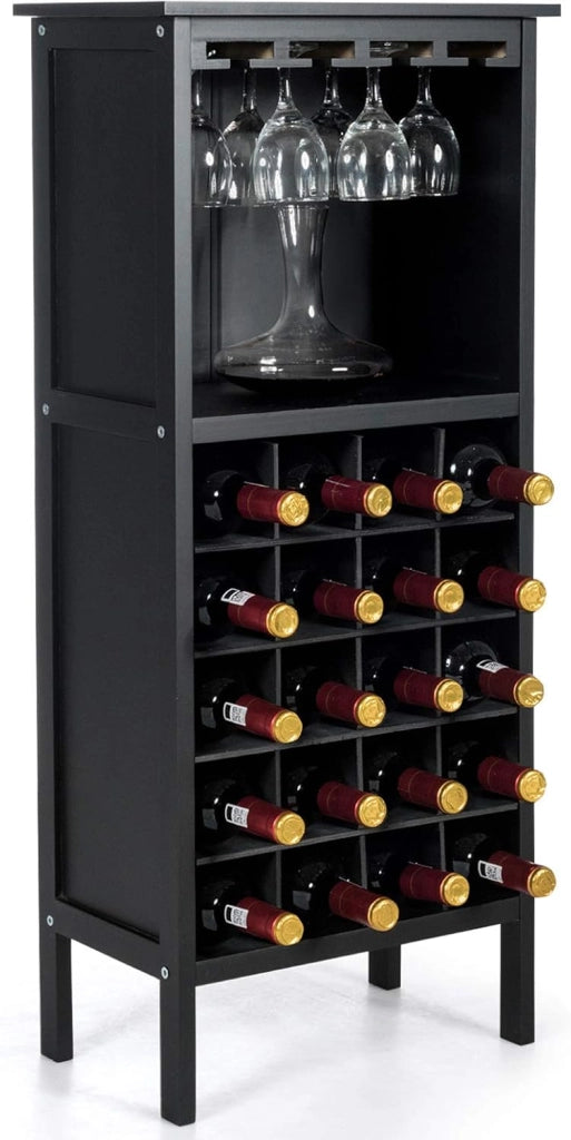 Porta Vino Legno, 5 Ripiani per 20 Bottiglie, Cantiniere con 4 Porta Calici, Mobiletto Portabottiglie per Collocazioni e Esposizioni di Vino, 42x25x96 cm, 3 Colori Disponibili