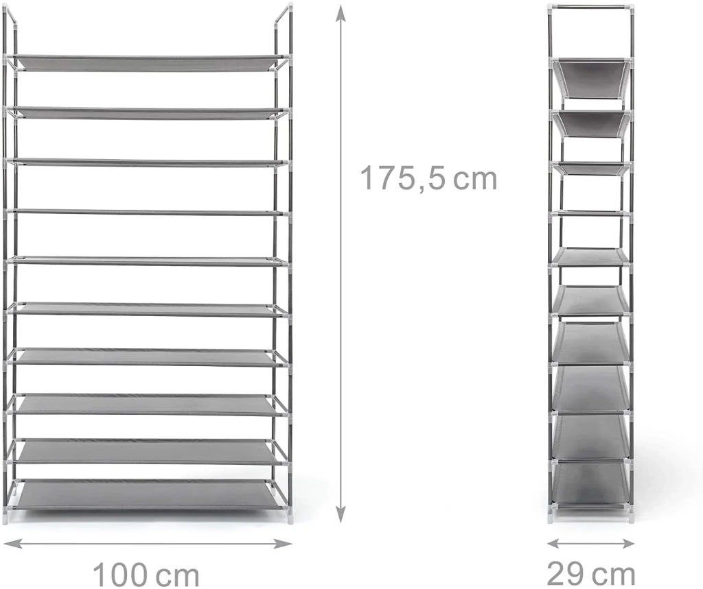 Scarpiera per 50 paia scarpiera a 10 ripiani con scomparti per ingresso o cantina 175,5 cm grigio 13_0001029