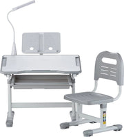 Set di Scrivania e Sedia per Bambini - Con Lampada e Piastra Reclinabile - Ideale per la Stanza da Letto - Grigio