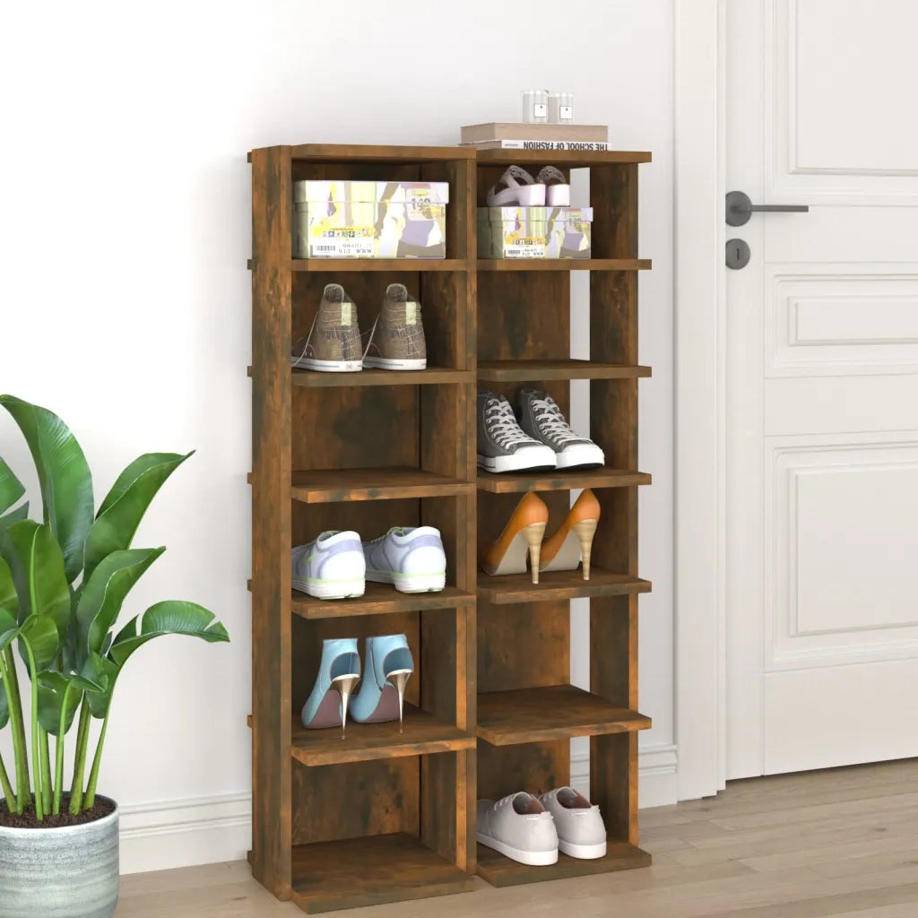 Scarpiere 2 pz | Mobile per scarpe Rovere Fumo 27,5x27x102 cm in Legno Multistrato