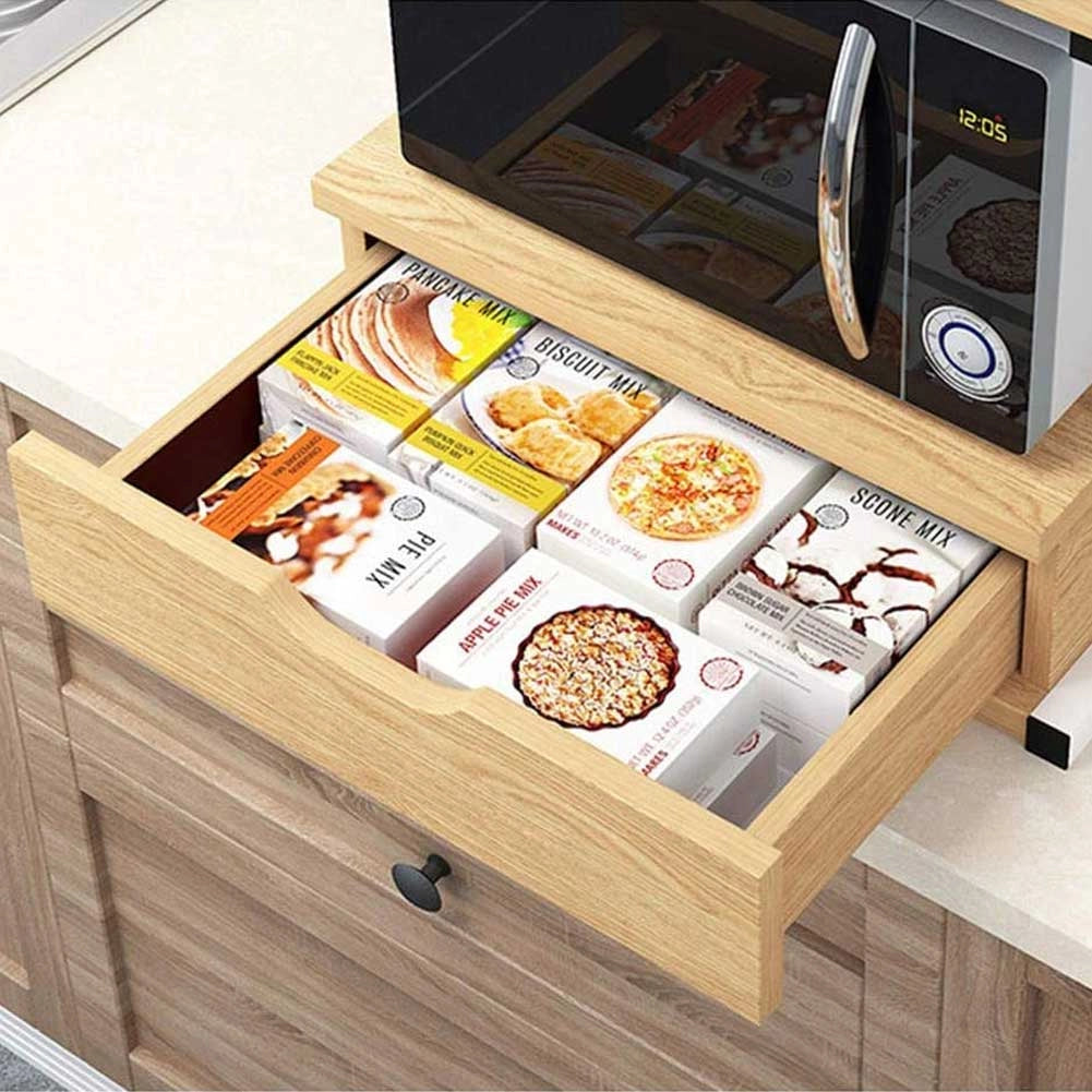 Scaffale Mensola Cucina Mobiletto Porta Microonde Cassetto Metallo Legno Beige