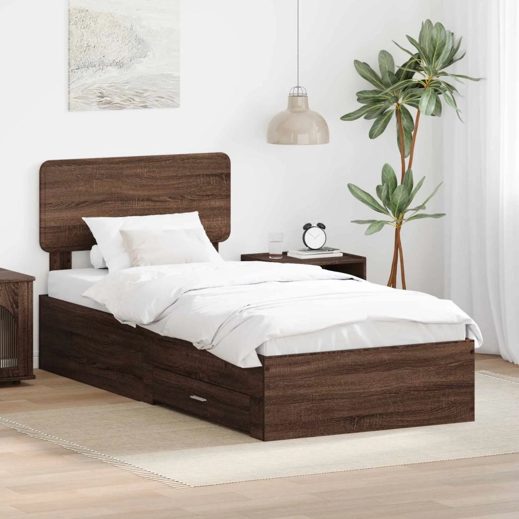Struttura del letto con testiera Rovere Marrone 75 x 190 cm