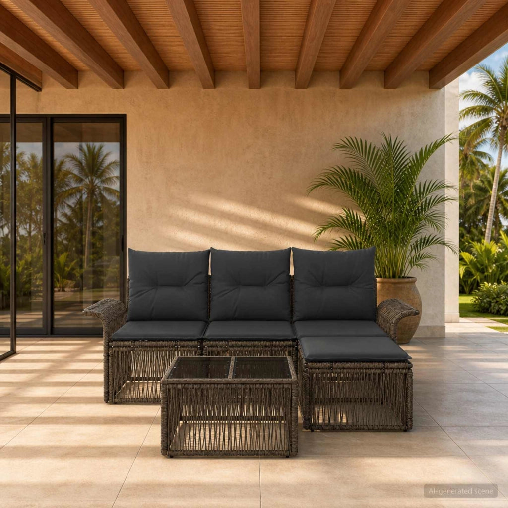 Set Divano da Giardino 5 pz Grigio polyrattan 3434813