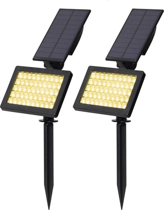 Spotlight Solare - 50 LED - Lampada Esterna per Paesaggio - IP44 Impermeabile - Bianco Caldo - Illuminazione Decorativa per Giardino - 2 pezzi