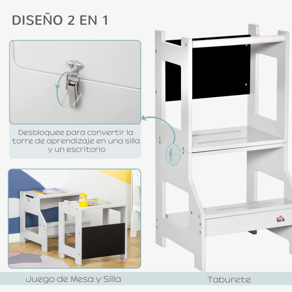 Scala di apprendimento 2 in 1 con scrivania e lavagna ¨C zephmum ¨C grigio 42x44x86 cm