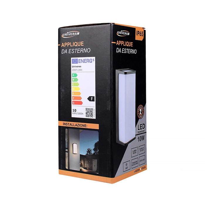 APPLIQUE DA ESTERNO A LED RETTANGOLARE DA PARETE IN PVC NERO LUCE NATURALE 4000K - ALTA EFFICIENZA E DESIGN MINIMALISTA