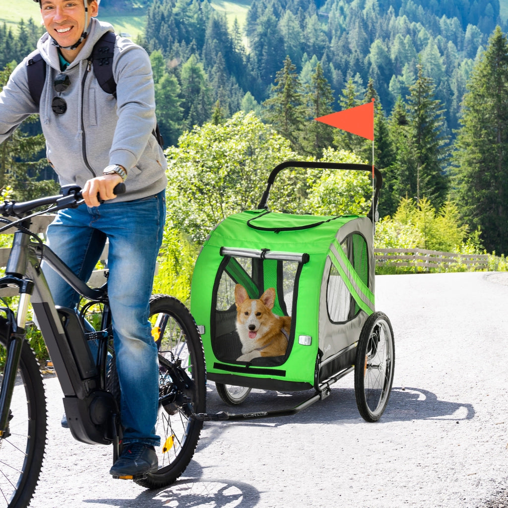Carrello Bici e Passeggino 2 in 1 per Cani ¨C zephmum ¨C Verde, Acciaio, Tessuto Oxford