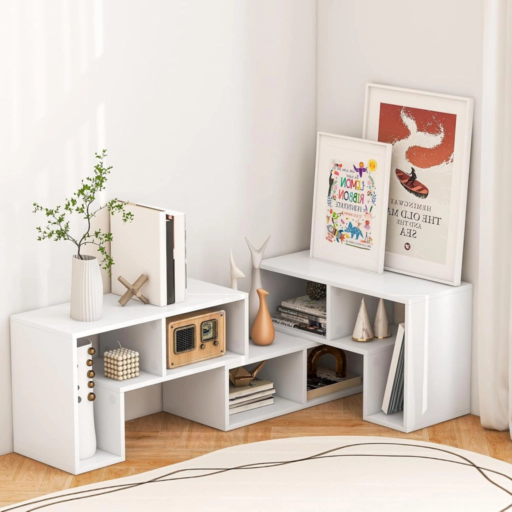 Mobile Porta TV Combinabile con Ripiani Aperti, per TV Fino a 65 Pollici, Mobile TV di Legno per Camera da Letto, Soggiorno, Capacità di Carico Massima 80 kg, 134-180 x 30 x 43 cm (Bianco)