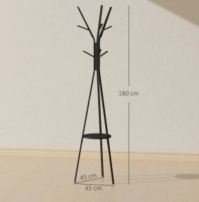 Appendiabiti da terra nero in metallo e MDF con 8 ganci, 180 cm