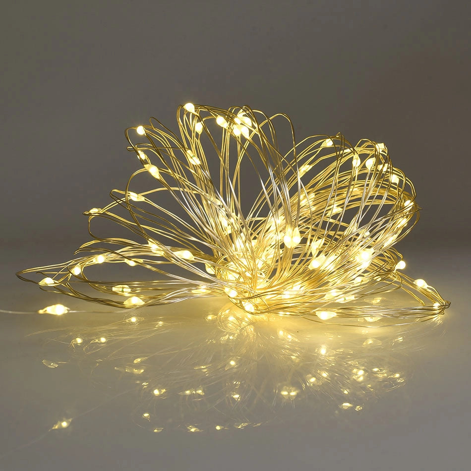 CATENA LUMINOSA RICARICA SOLARE 10 METRI CON 100 MICRO LED GIALLI - CAVO FLESSIBILE PER DECORAZIONI NATALIZIE GIARDINI E INTERNI