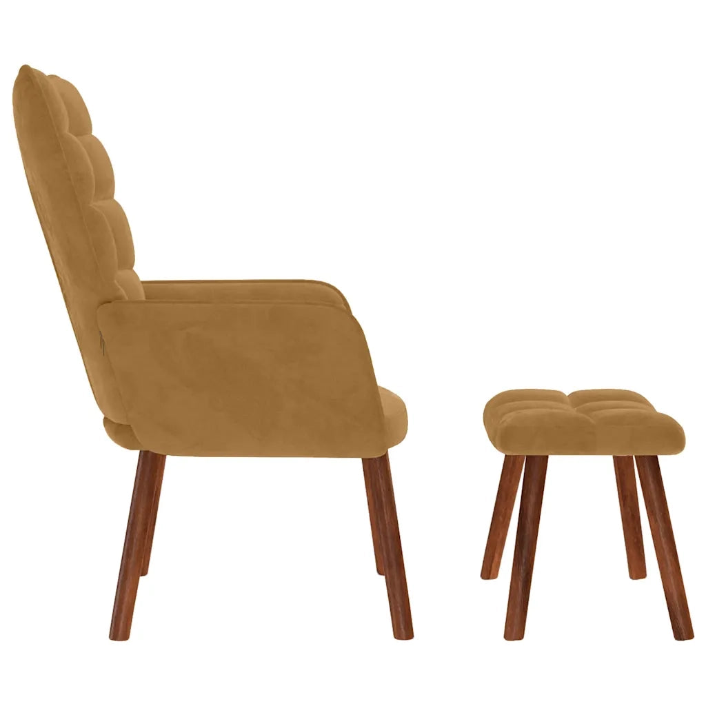 Divano Sedia-Poltrona Relax con Poggiapiedi Marrone in Velluto 466856