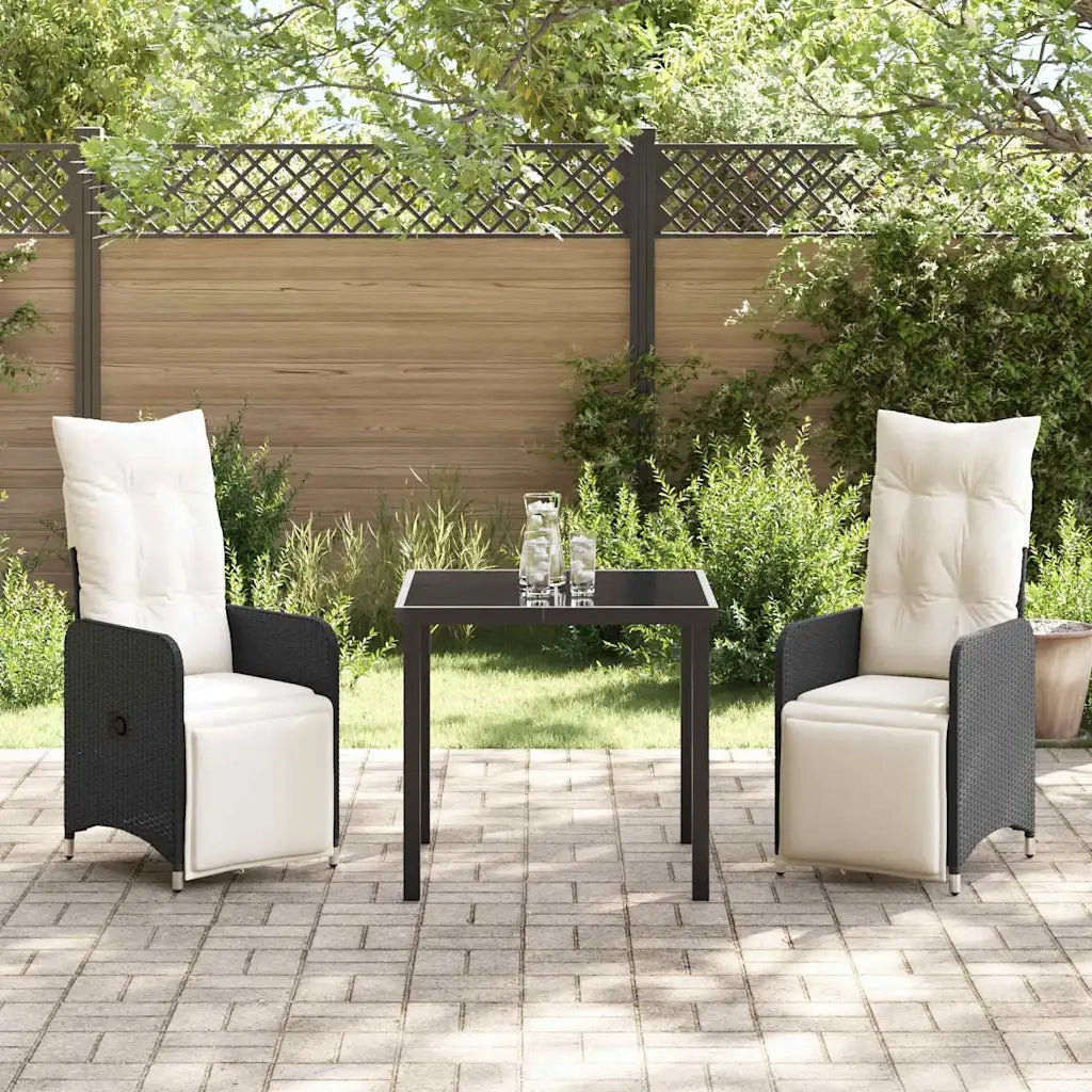 Set da Pranzo per Giardino con cuscino 3 pcs Nero polyrattan