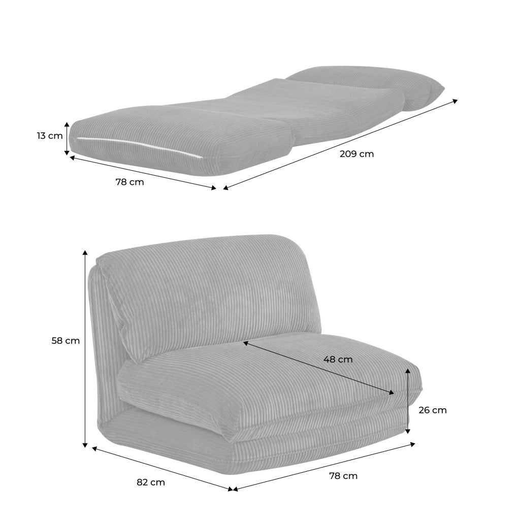 Poltrona letto convertibile velluto a coste grosse coste, camel