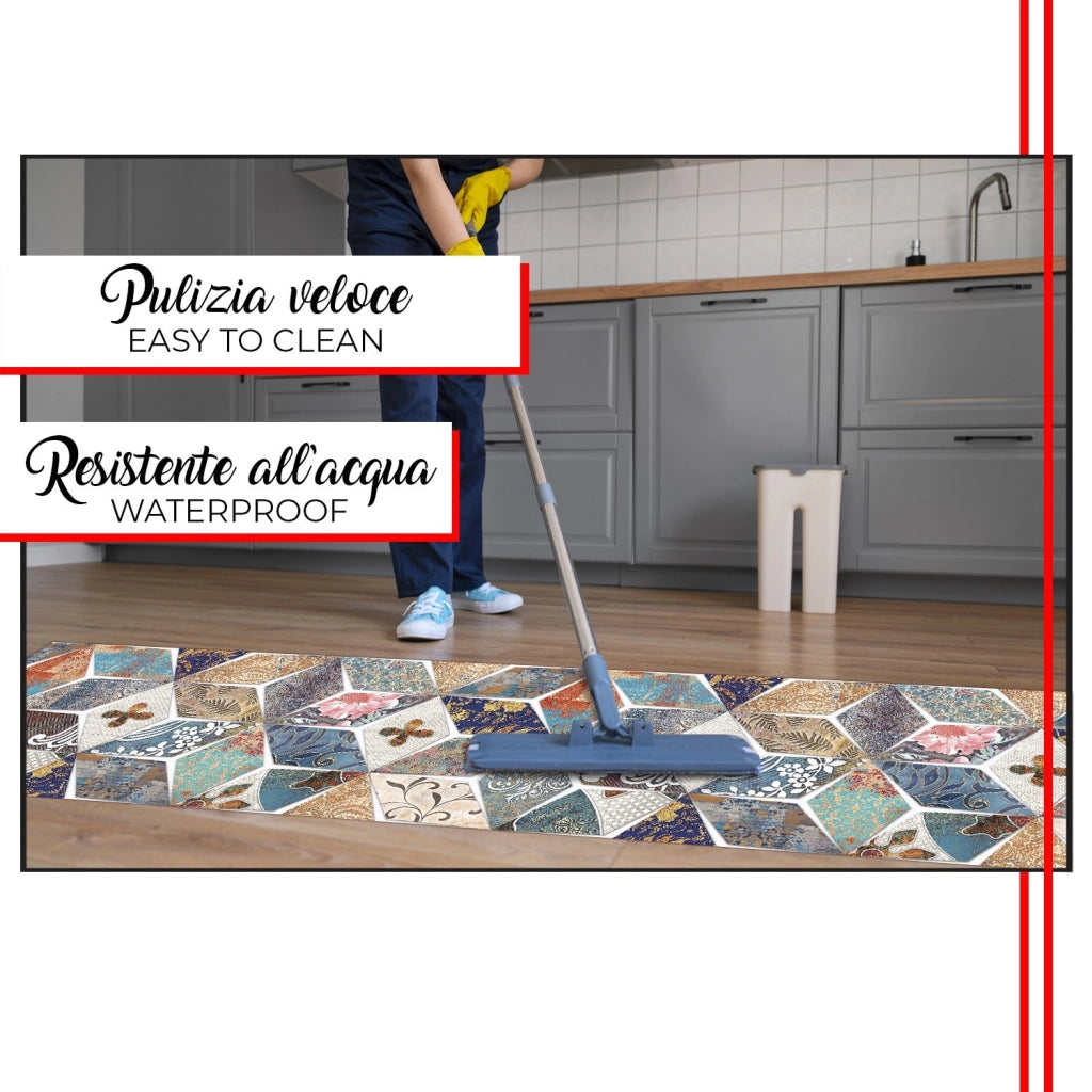 Tappeto Cucina Antimacchia 51x210 cm Stampa HD Alta Definizione Passatoia Gomma Moderna Patchwork