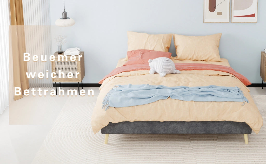 LETTO 160x200 cm Grigio in tessuto e metallo con testiera alta