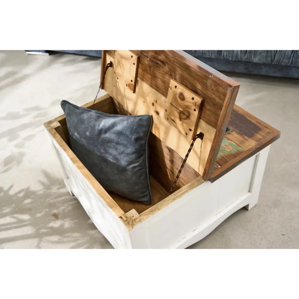 Tavolino basso PATCHWOOD quadrato 70 cm legno multicolore e bianco con cassetti e baule