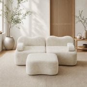 Divano modulare angolare a L 192x167x70 cm in velluto beige; con pouf; senza montaggio