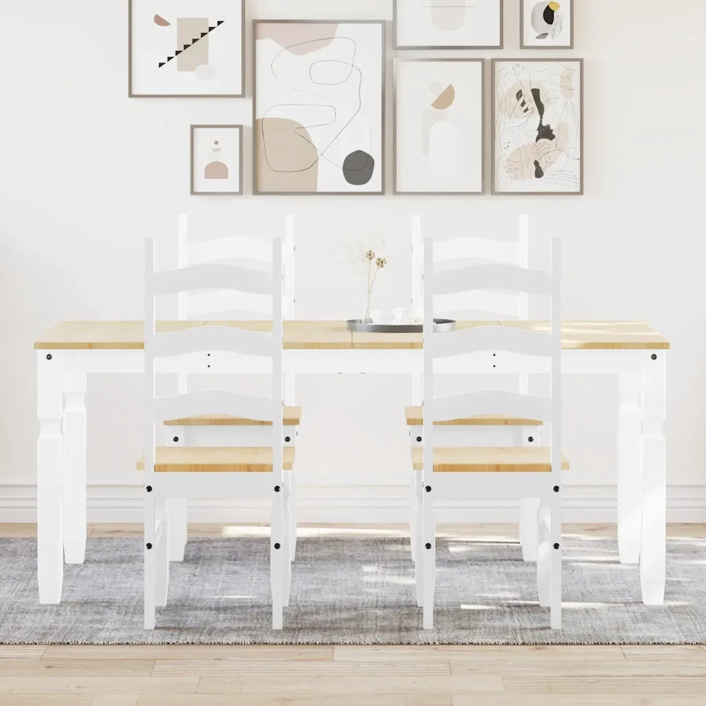 Set da Pranzo 5 pz PANAMA Bianco in Legno Massello di Pino 3345211