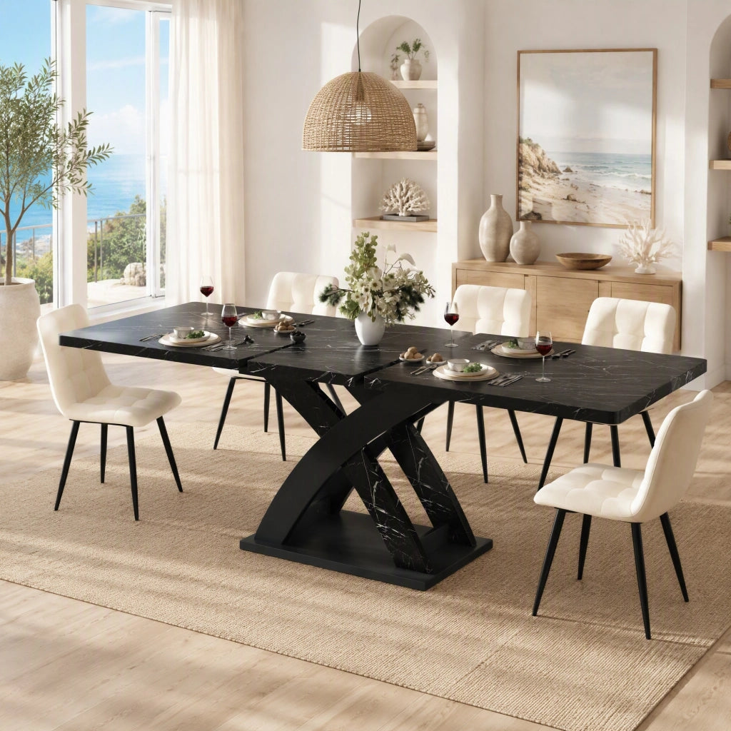 Tavolo da pranzo allungabile nero in MDF e metallo 120-160 cm
