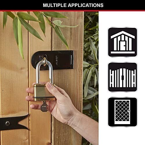 Master Lock M15BEURDLF Lucchetto in Acciaio Laminato 64 mm con Archetto in Carburo di Boro 11 mm 4 Chiavi colore Ottone