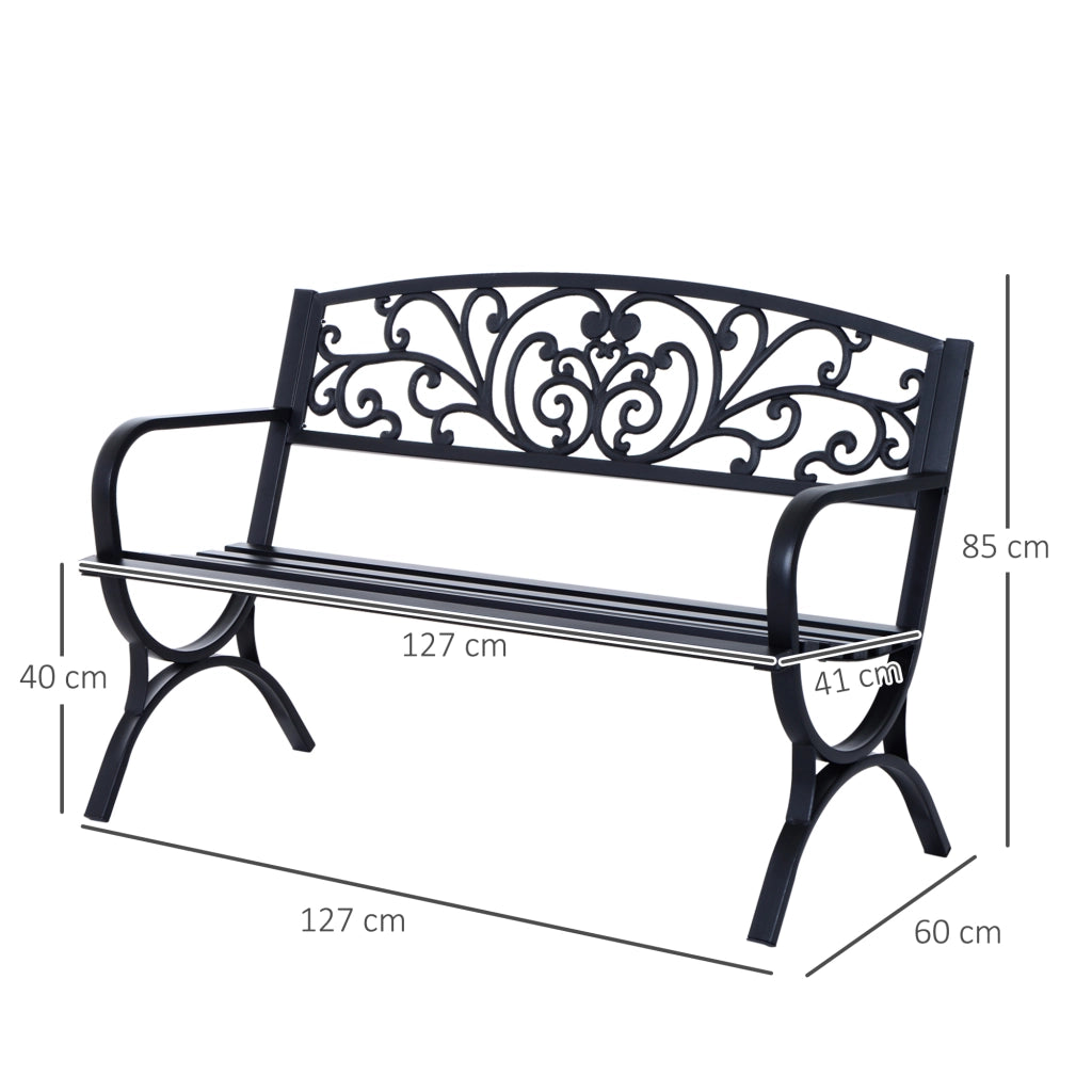 Panchina da Giardino 2 Posti ¨C ZephMum ¨C Ferro Nero 127x60x85cm
