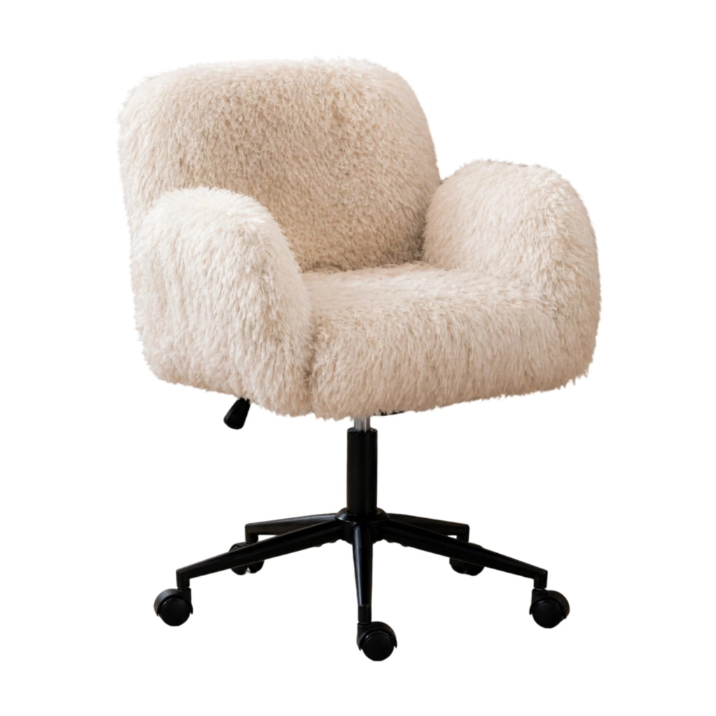 Sedia da ufficio in tessuto effetto lana, beige, con braccioli pieghevoli e altezza regolabile