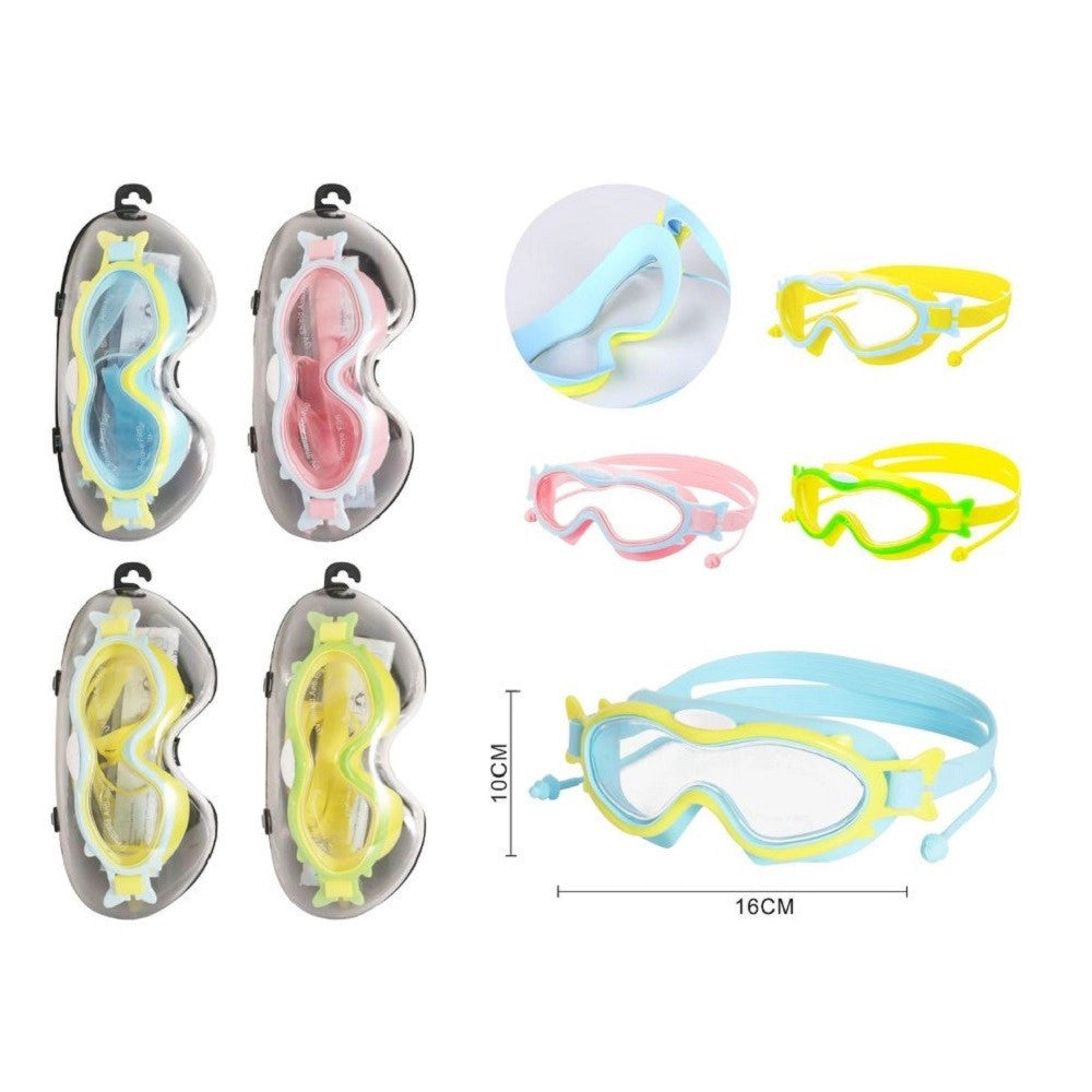 Trade Shop - Maschera Occhialini Con Tappi Da Nuoto Piscina Estate 16x10cm Vari Colori 605426 -