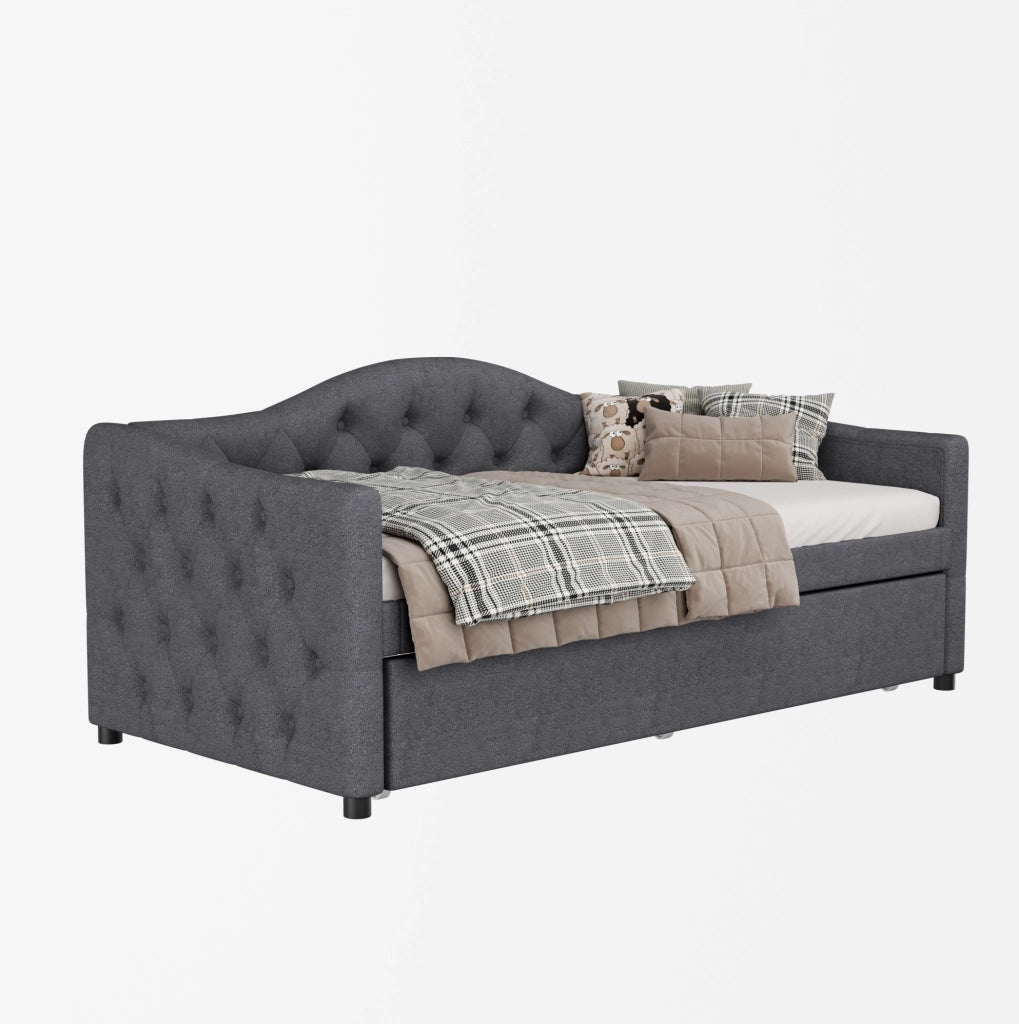 Letto singolo 90x200 cm con letto estraibile in lino grigio HAVRYA