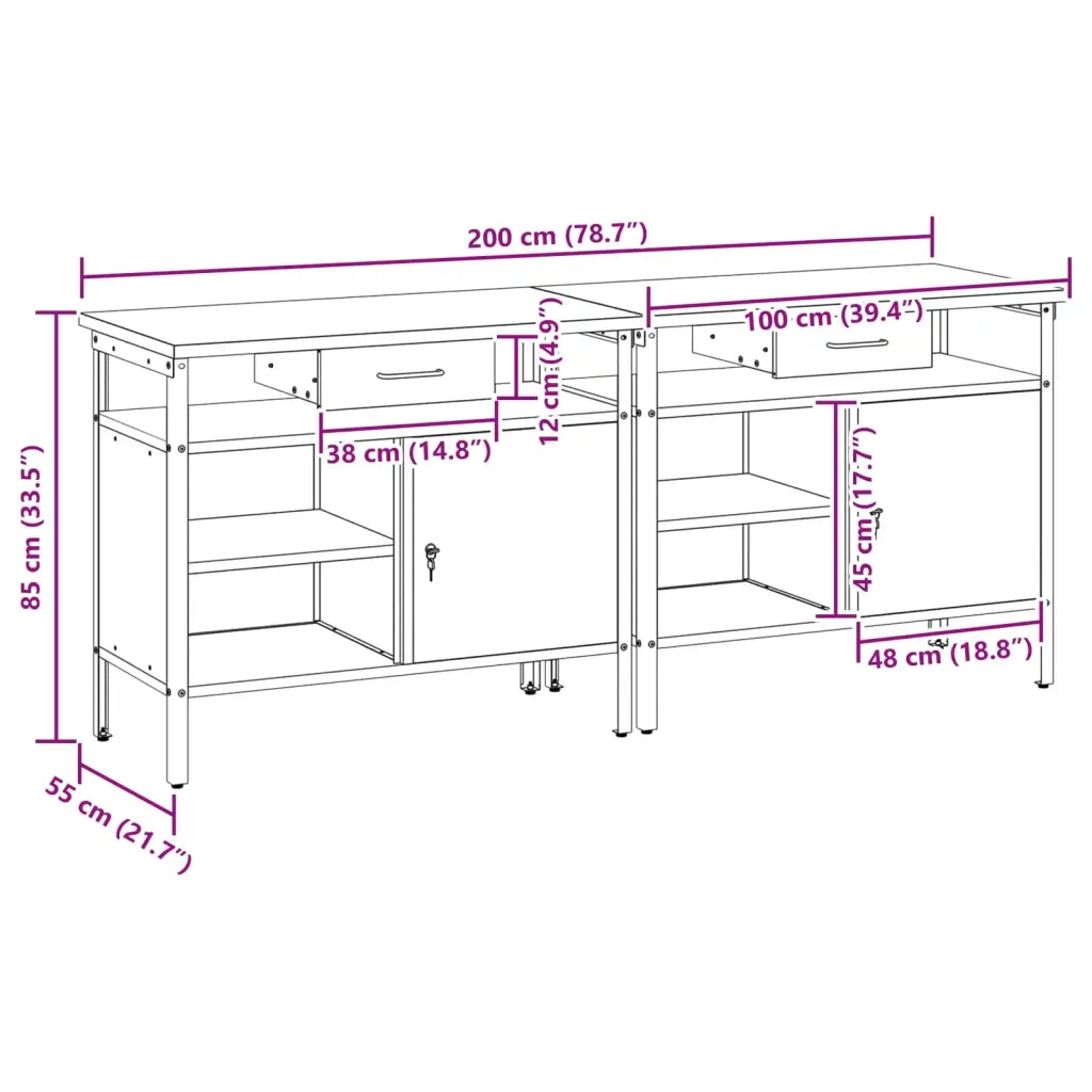 Set banco da lavoro 2 pcs Rosso e Grigio 200 x 55 x 85 cm 3321389