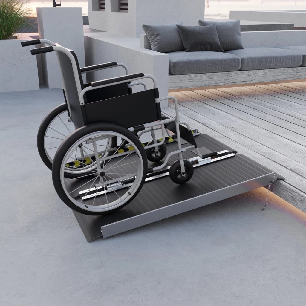 EasyComfort Rampa per Sedia a Rotelle Pieghevole in Alluminio con Deflettori e Adesivi, 91x73.6x5.1 cm, Nero