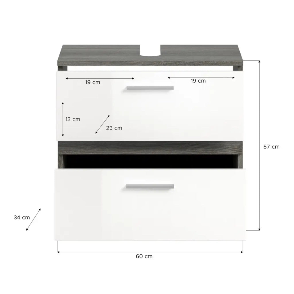 Set di mobili da bagno WILLIAM – Grigio scuro e bianco – 60x191x34 cm – Con LED