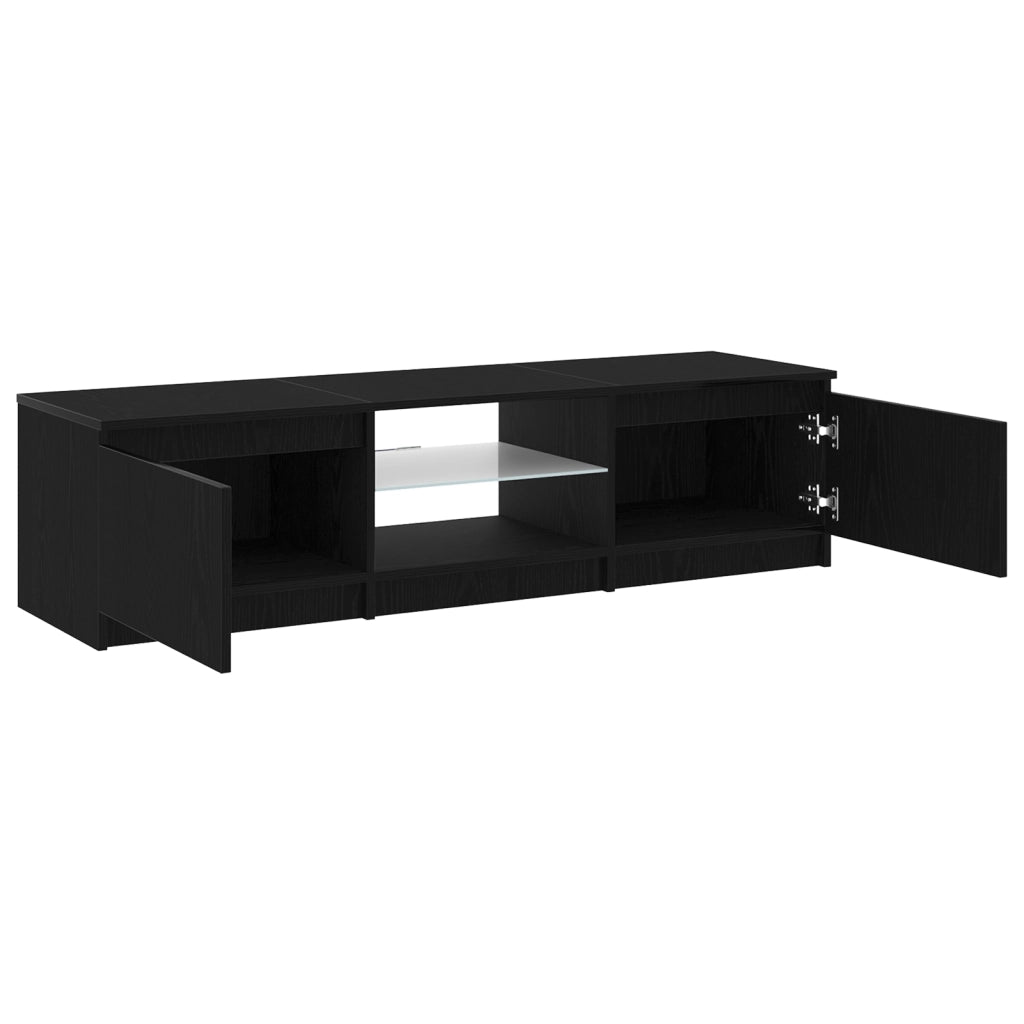 Mobile TV  con luci LED Nero Rovere 140x40x35,5 cm in legno ingegnerizzato