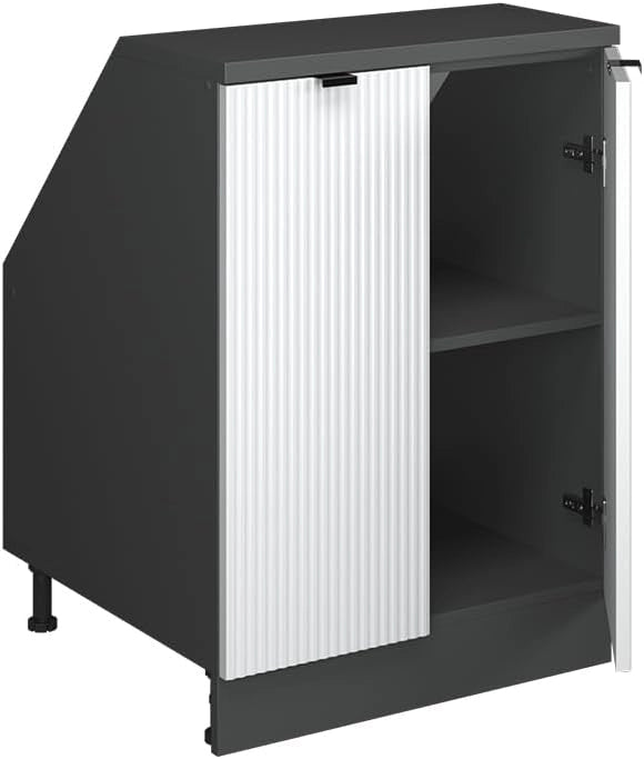 Mobile sottotetto Rion, Ondulazione bianca, 60 x 81.6 cm con 2 porte, carcassa 60 cm profondità, adatto per il salvaspazio sotto tetti spioventi