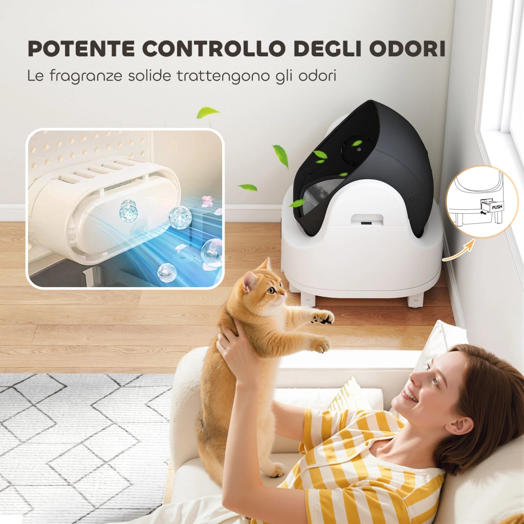 Lettiera per Gatti Autopulente con Design Aperto 50x54x55 cm Sensori di Sicurezza e Deodorante in ABS e PP Bianco