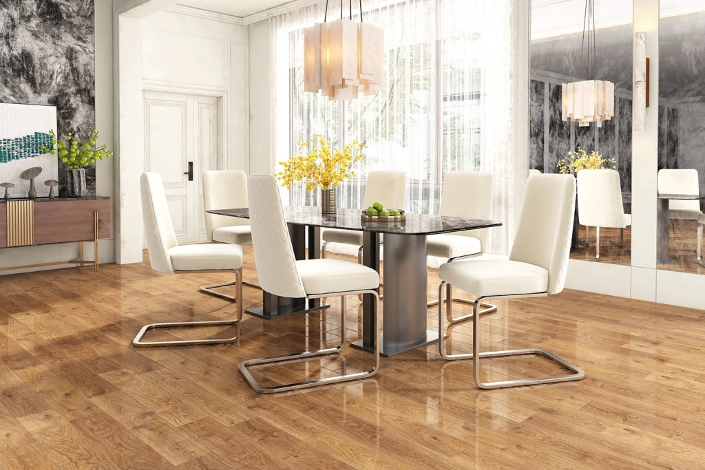 SEDIA da pranzo in velluto, set da 4 pezzi, beige, gambe in metallo
