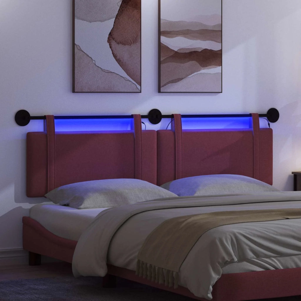 Testiera sospesa Con luce LED Rosso Vino Tessuto