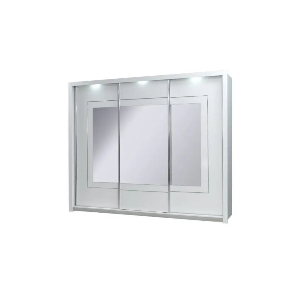 Armadio PANAREA 3 porte scorrevoli con specchi LED 208x213x67 bianco lucido