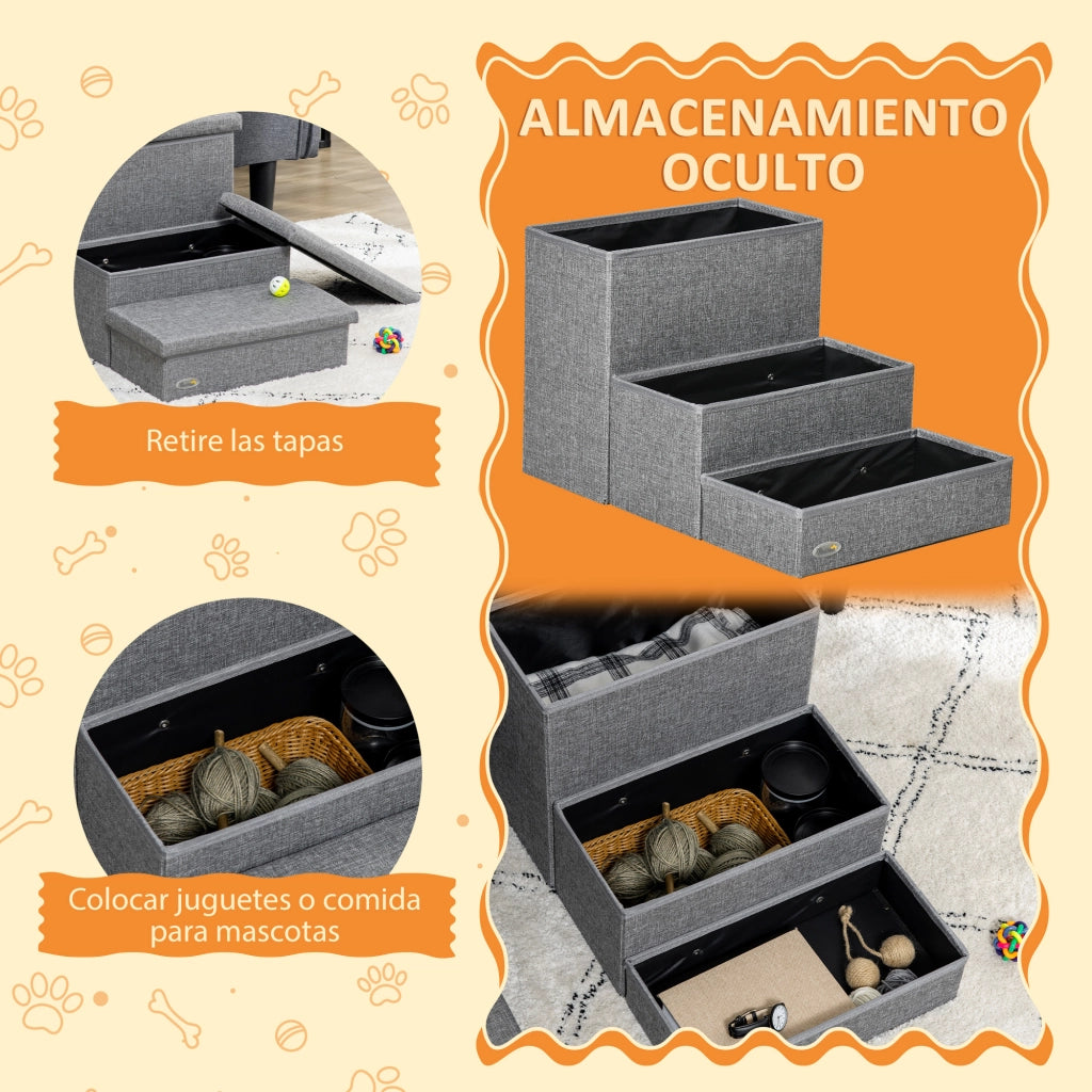 Scala per Cani e Gatti 3 Gradini con Contenitore ¨C zephmum ¨C Grigio 63.5x42.5x40.5 cm