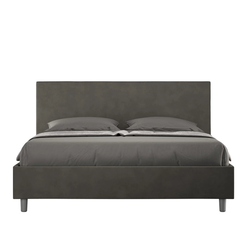 Letto imbottito Letto Matrimoniale alla Francese 150x210 cm Adele - Con rete,Microfibra,Grigio