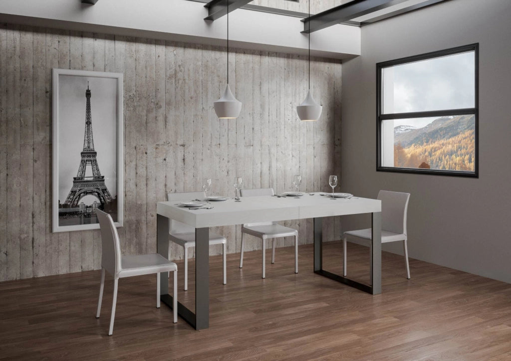 Tavolo allungabile 90x200/304 cm Tekno Premium bianco frassino telaio Antracite