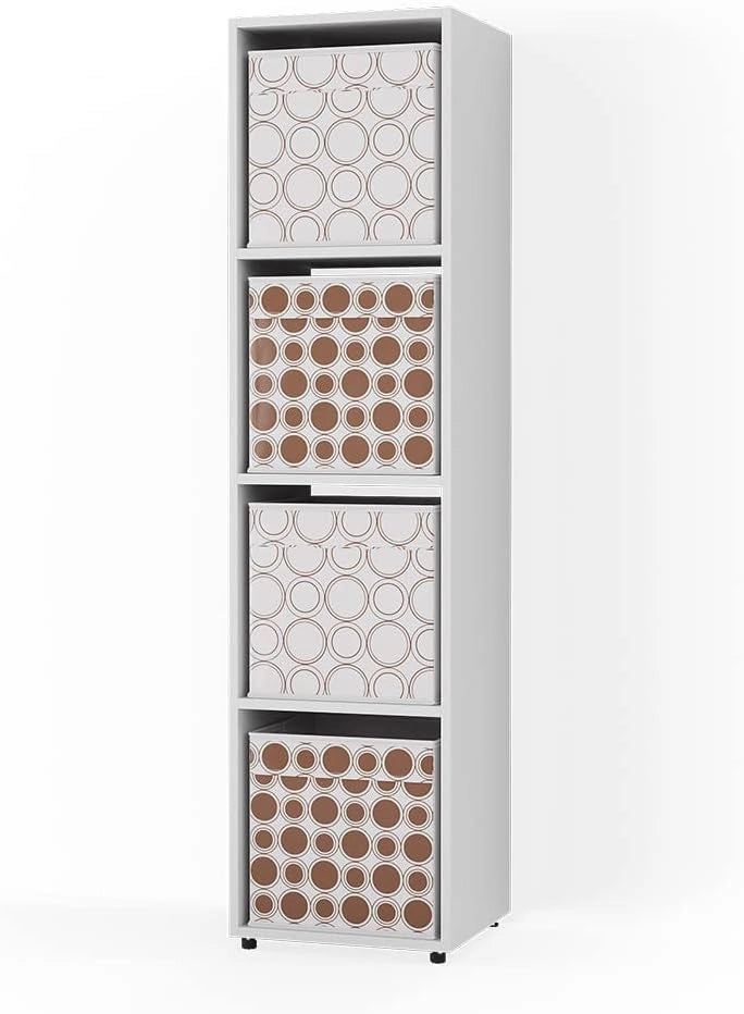 Scaffale Ludus, Bianco, 142.5 x 36.2 cm con 2 scatole pieghevoli opt.1, adatto per la conservazione di scatole e oggetti