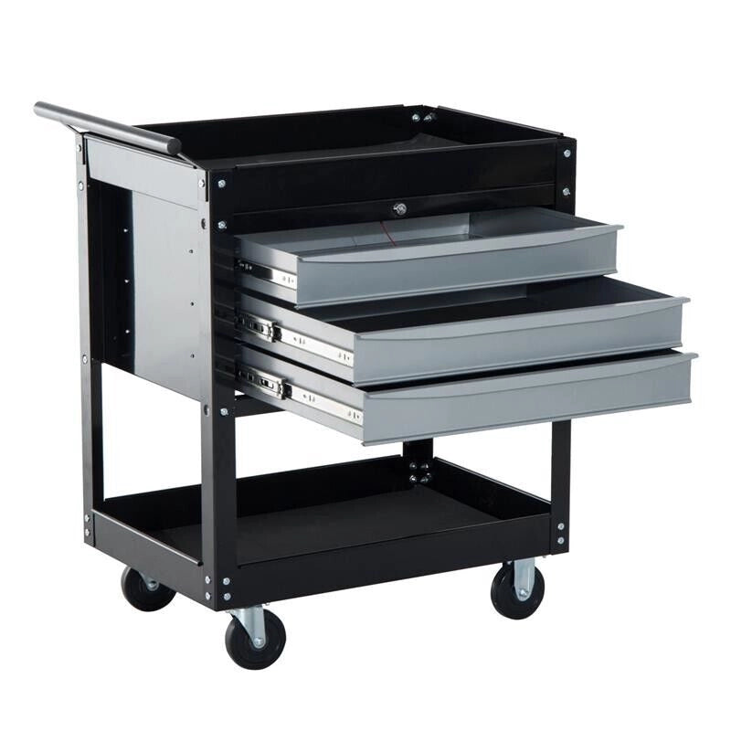 CARRELLO DA OFFICINA PROFESSIONALE CASSETTIERA PORTAUTENSILI IN LAMIERA NERO 68X46X88CM