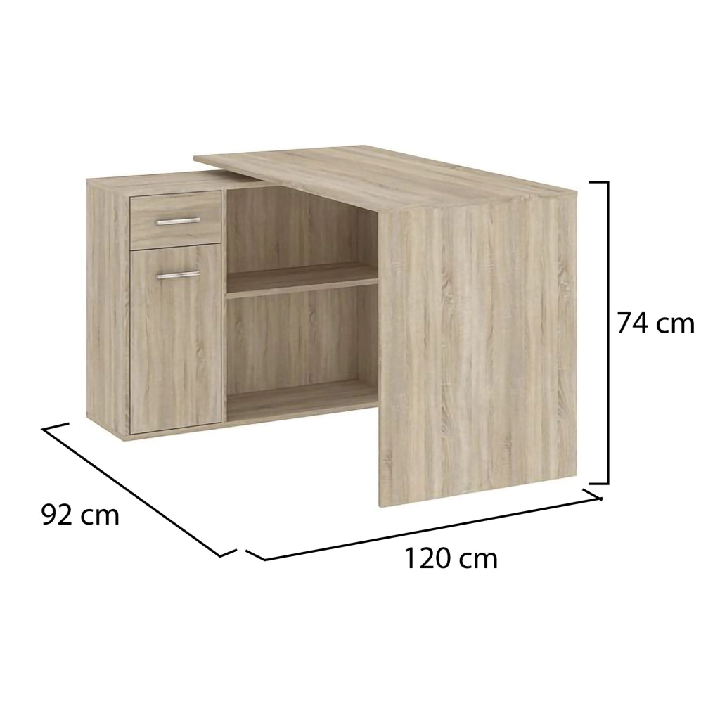 Linaza, Scrivania Angolare, 120x92x74h cm Marrone Rovere