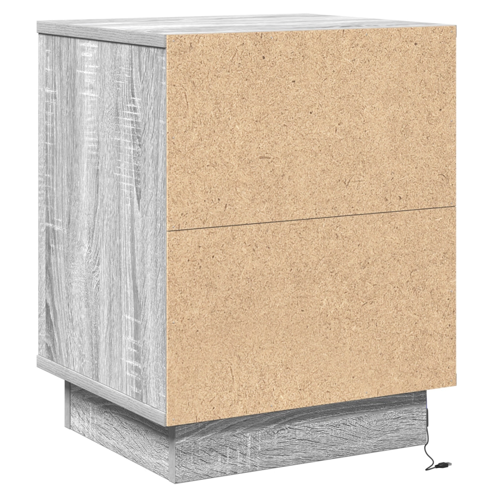 Comodini con luci LED 2 pezzi Grigio Sonoma 39x34,5x50 cm