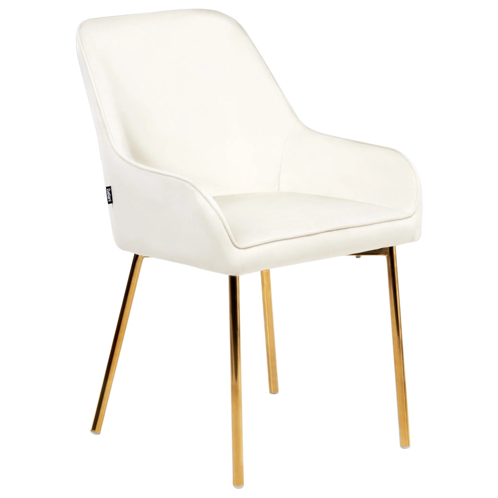 Set di 2 Sedie da Pranzo con Rivestimento in Velluto bianco sporco gambe dorate glamour retrò
