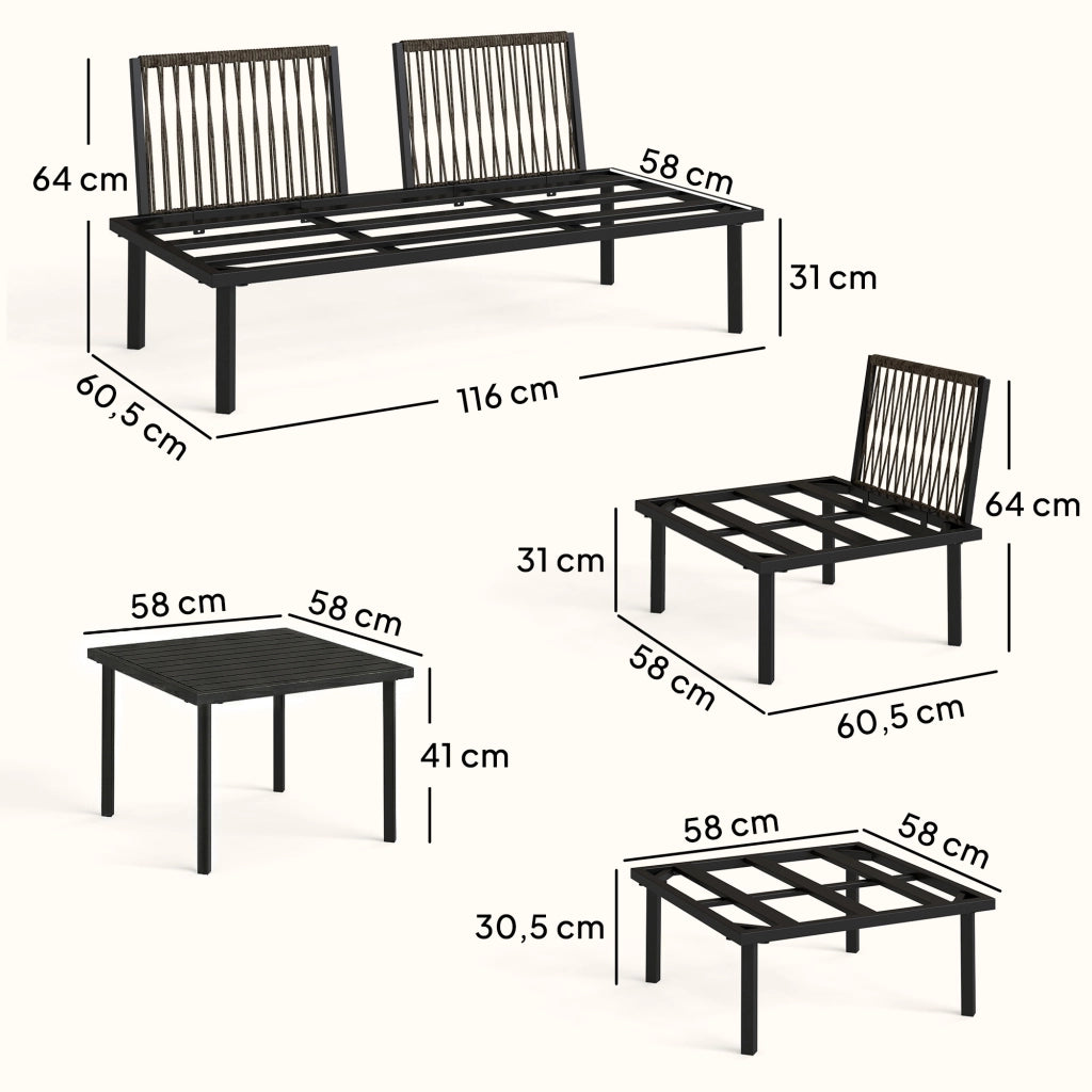 Set Lounge 6 Posti con Divano Angolare 2 Sedie Tavolino e Poggiapiedi ¨C Zephmum ¨C Grigio Polyrattan