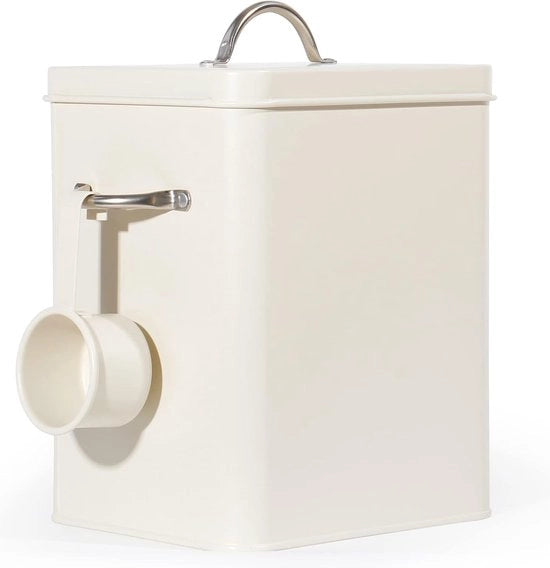 Contenitore di stoccaggio per detersivo 6,5 L, scatola di polvere di detersivo metallica, contenitore di stoccaggio per cibo per cani, cibo per gatti, chicchi di caffè (mat beige)